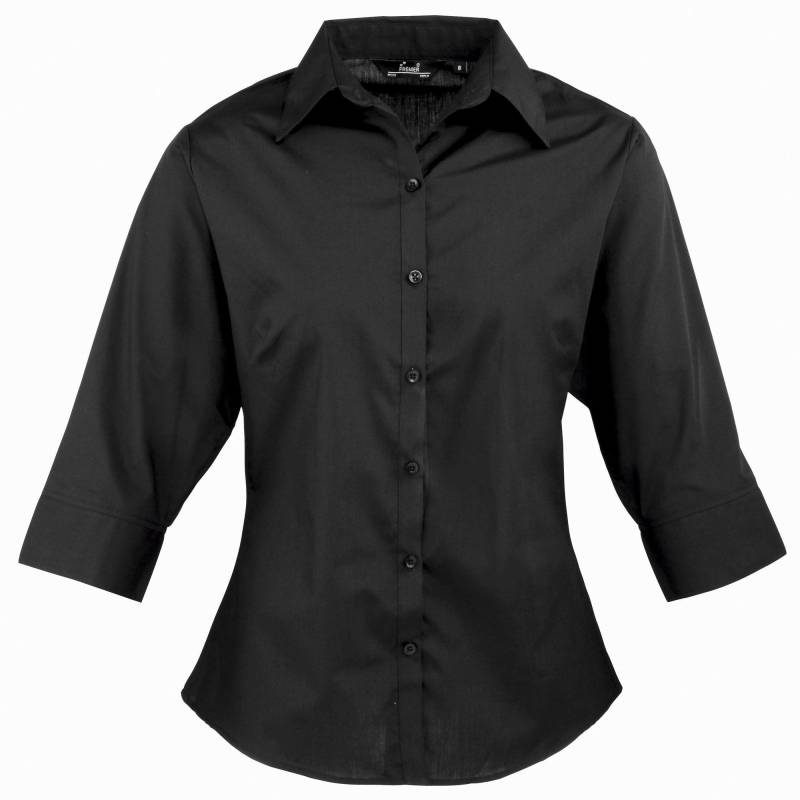 Popeline Bluse Arbeitshemd, 3/4 Arm Damen Schwarz 40 von PREMIER