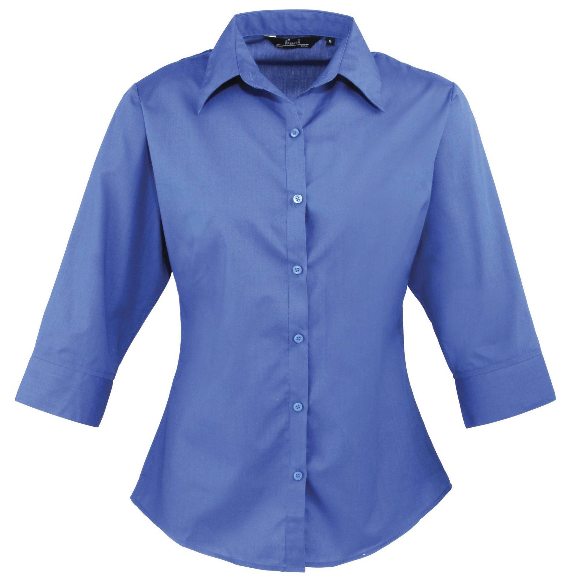 PREMIER - Popeline Bluse Arbeitshemd, 3/4 Arm, für Damen, Königsblau, Größe 40 von PREMIER