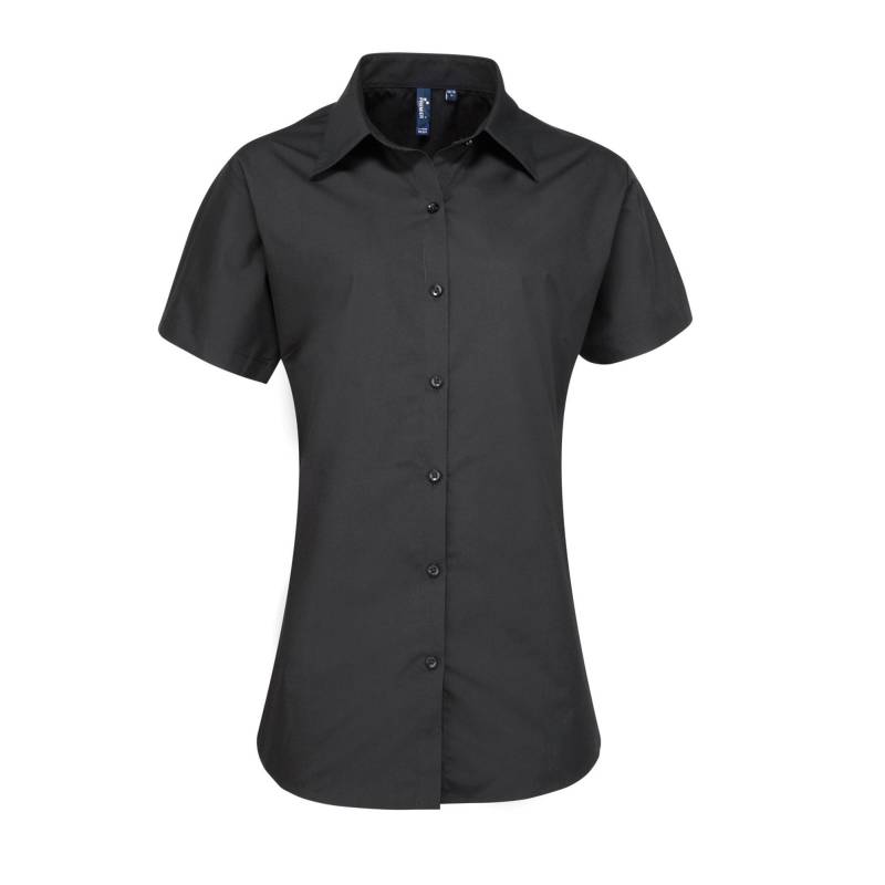 Popeline Bluse Arbeitshemd, Kurzärmlig Damen Schwarz 48 von PREMIER