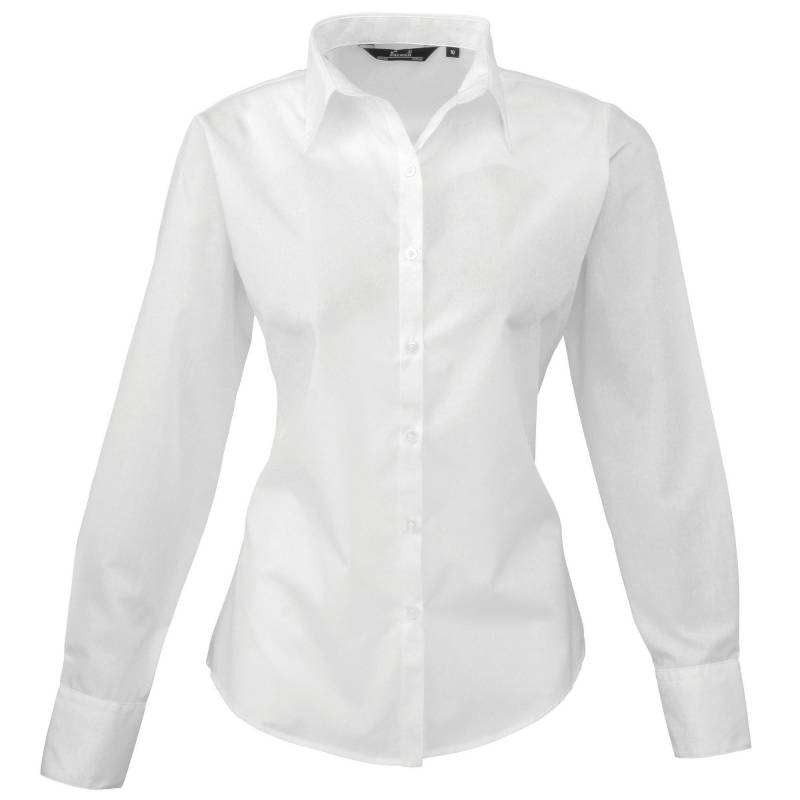 Popeline Bluse Arbeitshemd, Langärmlig Damen Weiss 38 von PREMIER