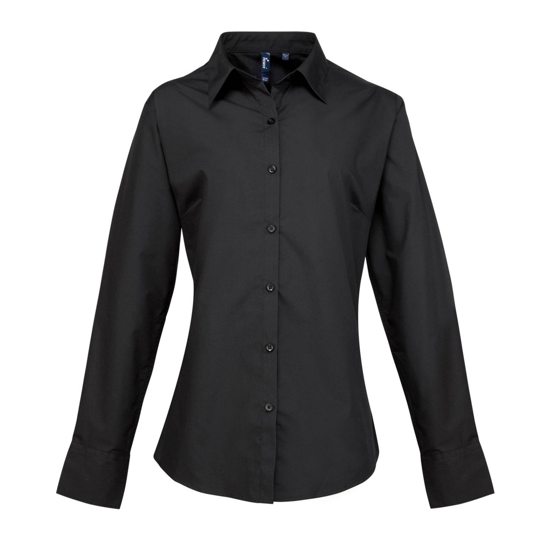 Popelinebluse Bluse Arbeitshemd, Langärmlig Damen Schwarz 44 von PREMIER