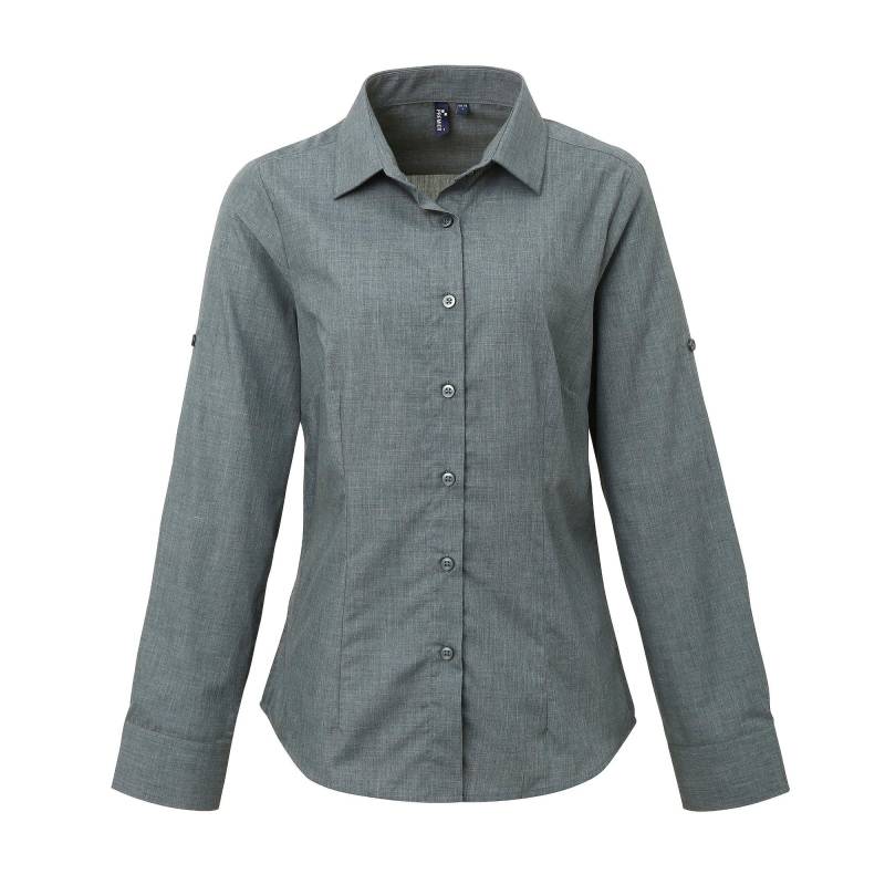 Poplin Crossdye Roll Ärmel Bluse Damen Grau XL von PREMIER