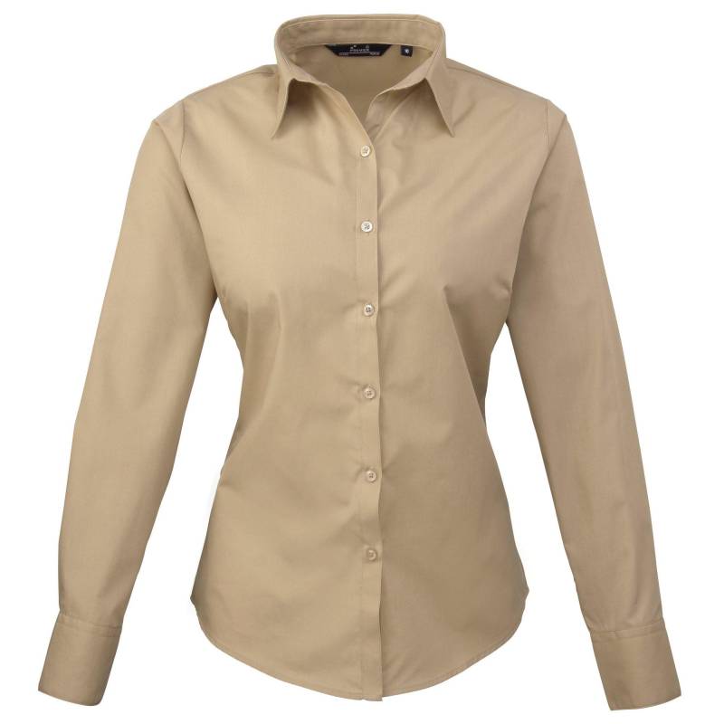 Popeline Bluse Arbeitshemd, Langärmlig Damen Khaki 32 von PREMIER