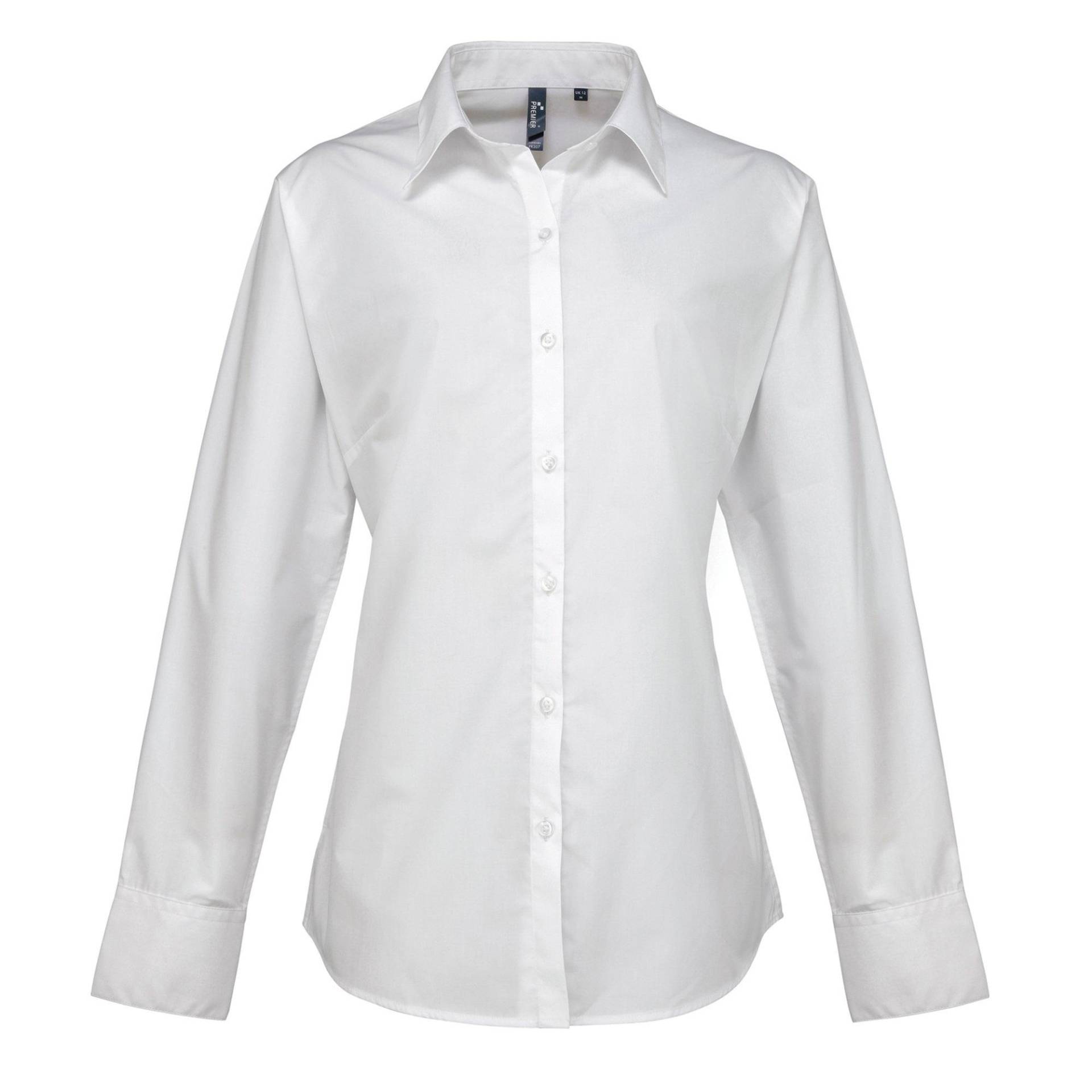 Popeline Bluse Arbeitshemd, Langärmlig Damen Weiss 48 von PREMIER