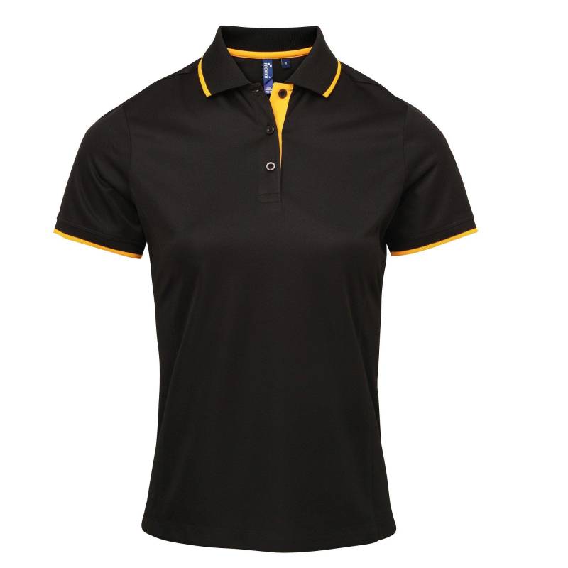 Kontrast Coolkaro Polo Shirt Damen Schwarz L von PREMIER