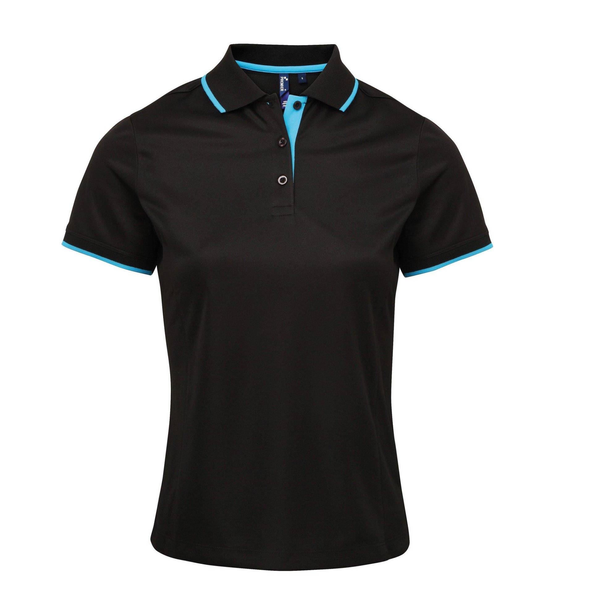 Kontrast Coolkaro Polo Shirt Damen Schwarz XL von PREMIER