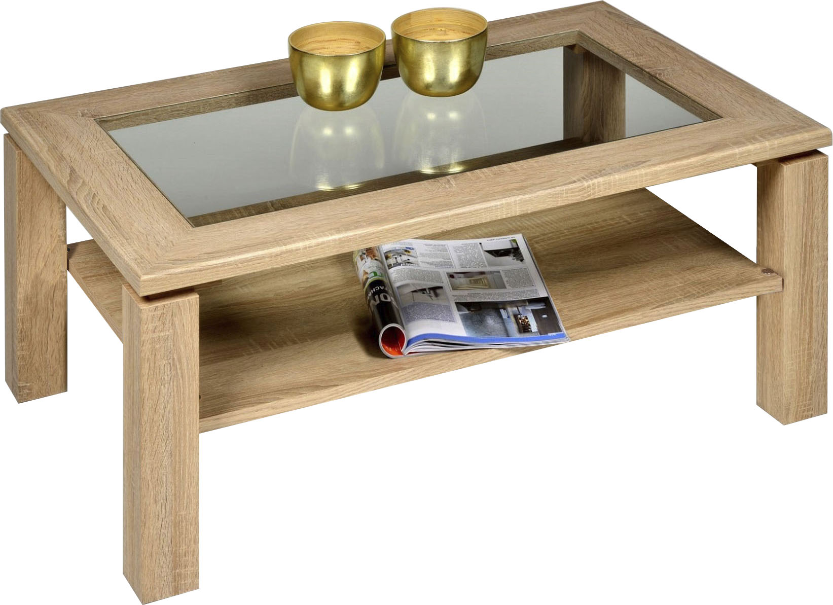 PRO Line Couchtisch, aus Holz, mit Ablageboden, wahlweise mit Holzplatte oder Einlage von PRO Line