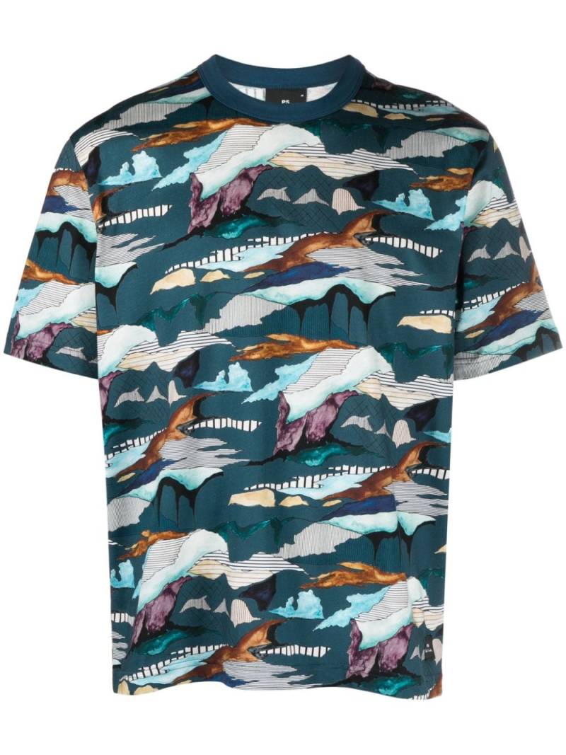 PS Paul Smith Plains-print cotton T-shirt - Blue von PS Paul Smith