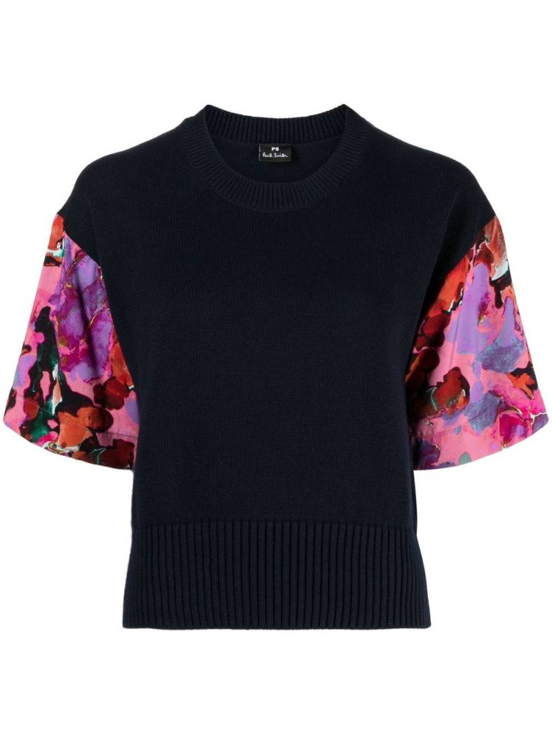 PS Paul Smith floral-sleeved organic cotton sweatshirt - Blue von PS Paul Smith