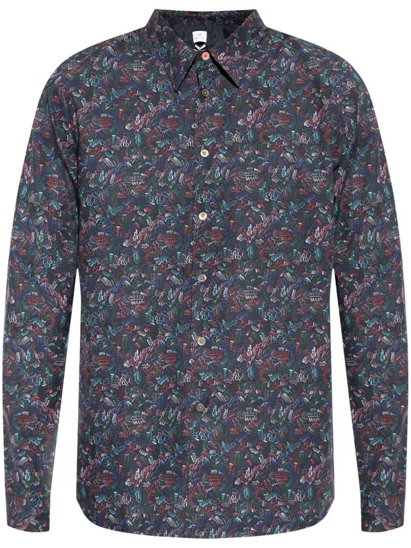 PS Paul Smith leaf-print cotton shirt - Black von PS Paul Smith