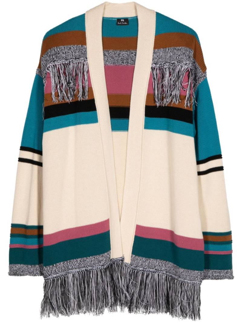 PS Paul Smith striped fringed cotton cardi-coat - Neutrals von PS Paul Smith