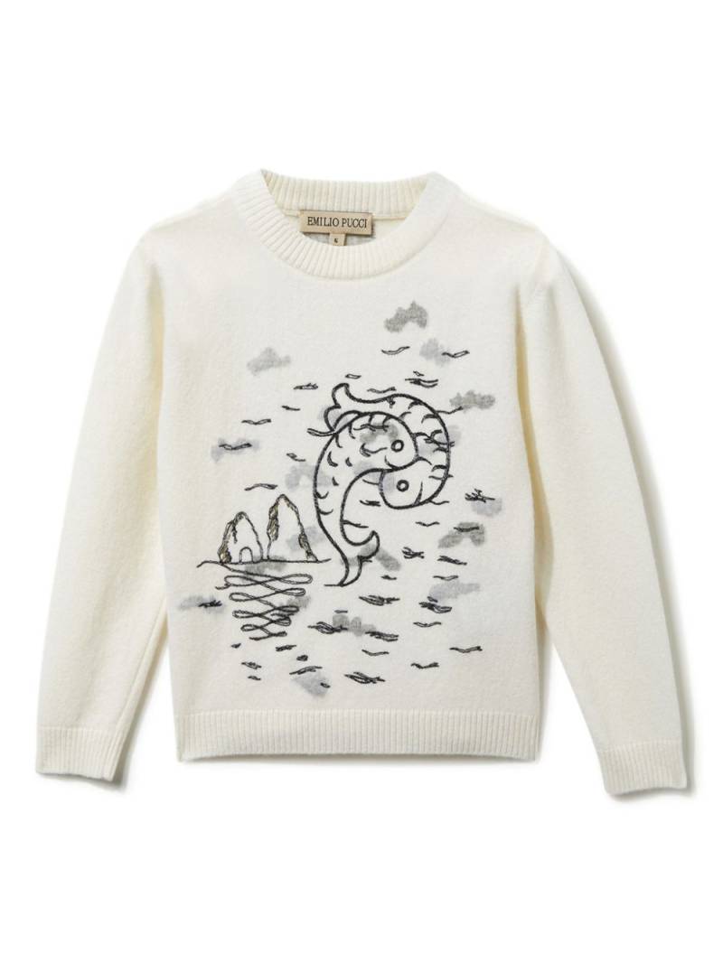 PUCCI Junior Pesci-embroidered jumper - White von PUCCI Junior