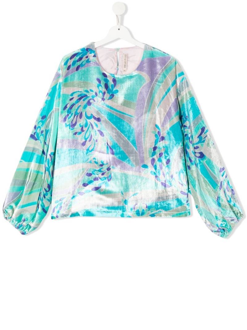 PUCCI Junior abstract-print velvet blouse - Blue von PUCCI Junior