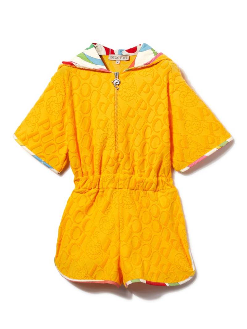 PUCCI Junior bouclé logo hooded playsuit - Yellow von PUCCI Junior