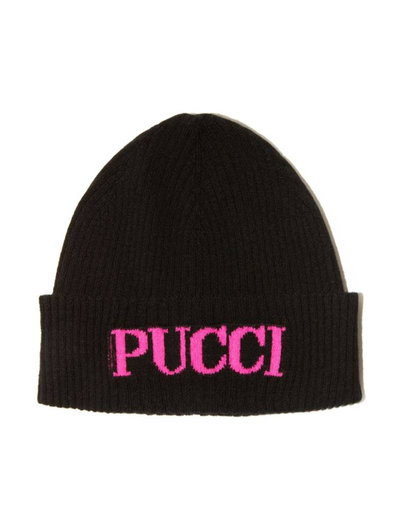 PUCCI Junior intarsia-logo beanie hat - Black von PUCCI Junior