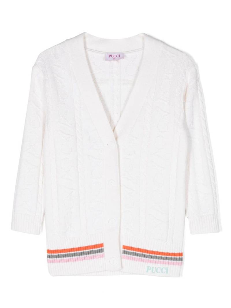 PUCCI Junior stripe-detail cable-knit cardigan - White von PUCCI Junior