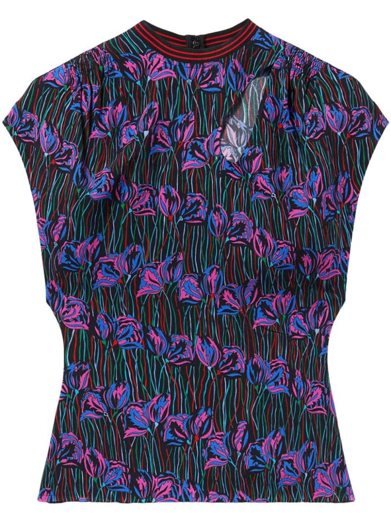 PUCCI Fiori Di Loto-print cap-sleeve T-shirt - Purple von PUCCI