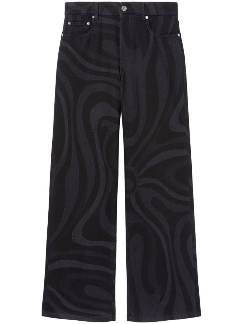 PUCCI Marmo-print denim wide-leg jeans - Black von PUCCI