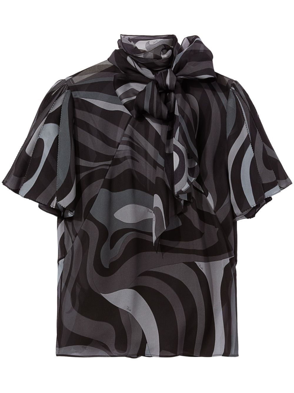 PUCCI Marmo-print silk georgette top - Black von PUCCI