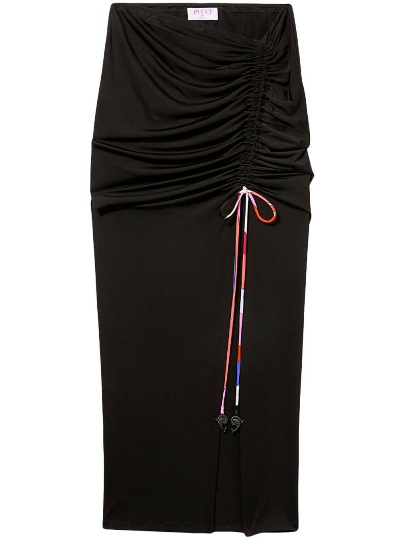 PUCCI asymmetric ruched slit midi skirt - Black von PUCCI