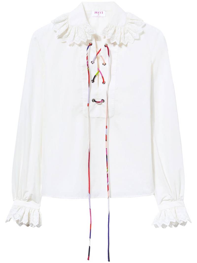 PUCCI broderie-anglaise ruffled blouse - White von PUCCI