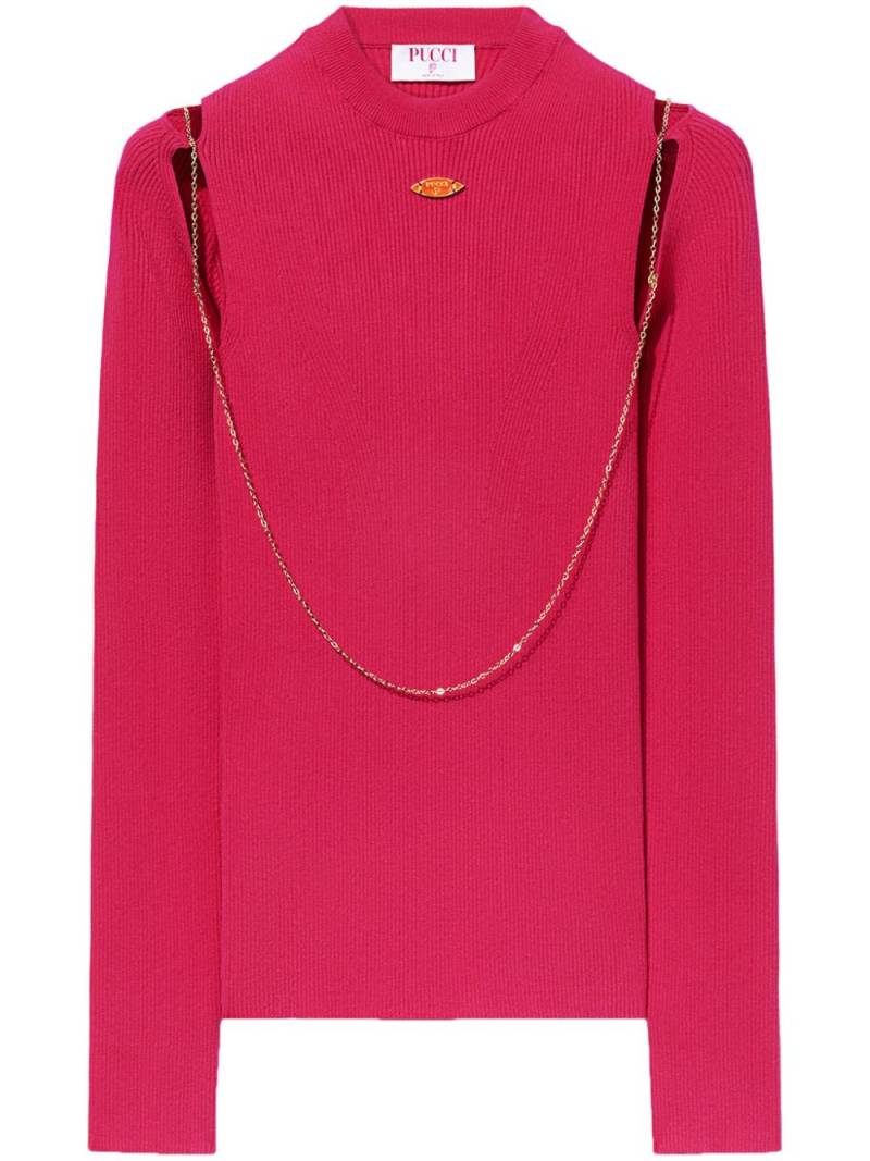 PUCCI chain-embellished rib-knit top - Pink von PUCCI