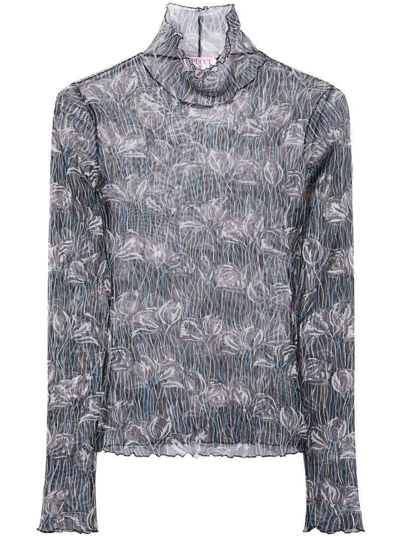 PUCCI floral-print semi-sheer top - Grey von PUCCI