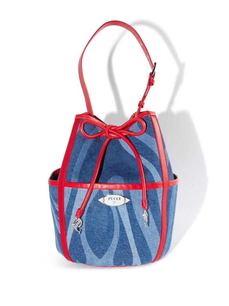 PUCCI logo-plaque denim bucket bag - Blue von PUCCI