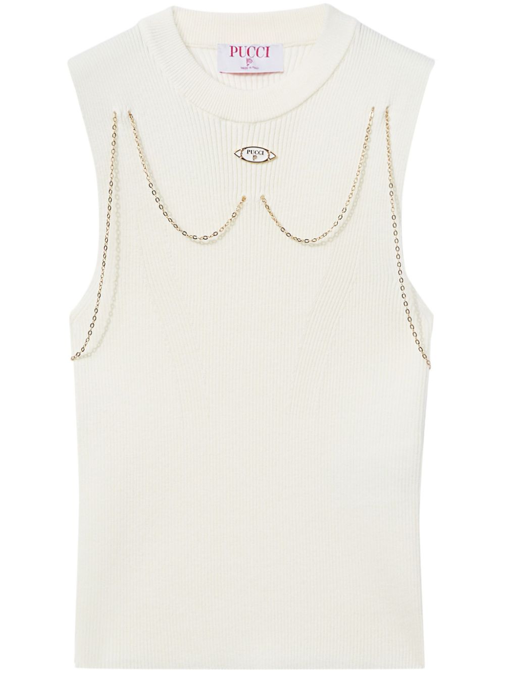 PUCCI logo-plaque ribbed knit top - White von PUCCI