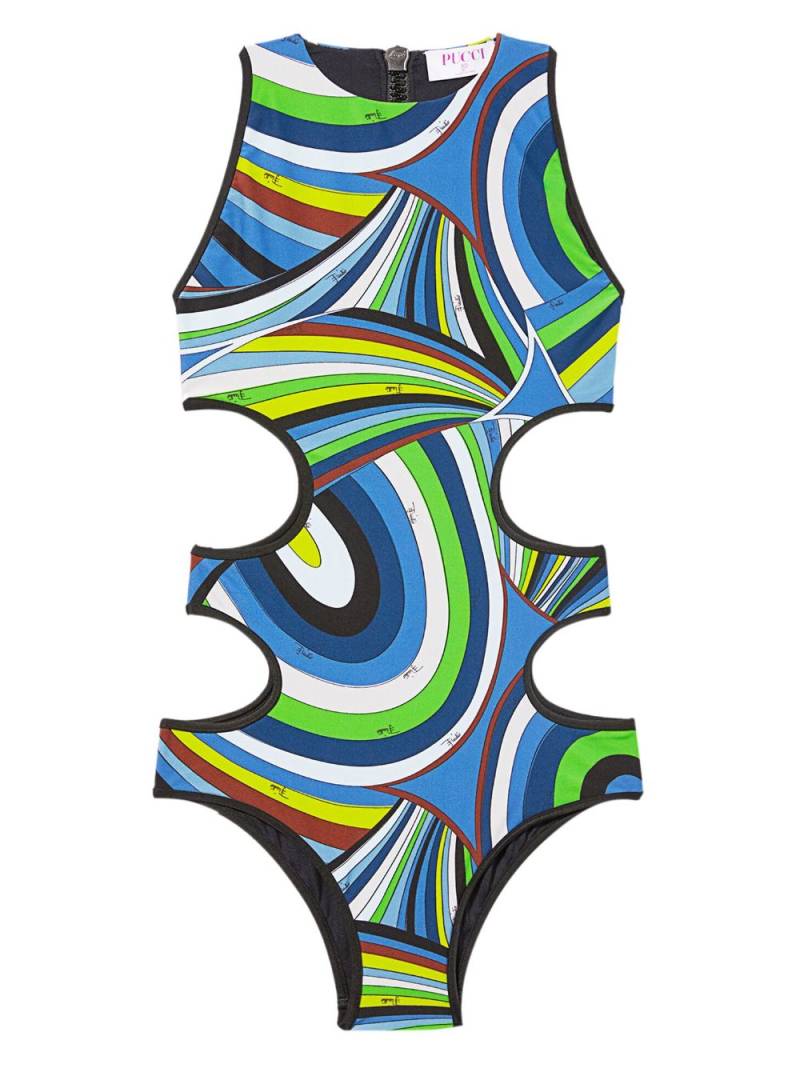 PUCCI wave-print cut-out detailing swimsuit - Blue von PUCCI