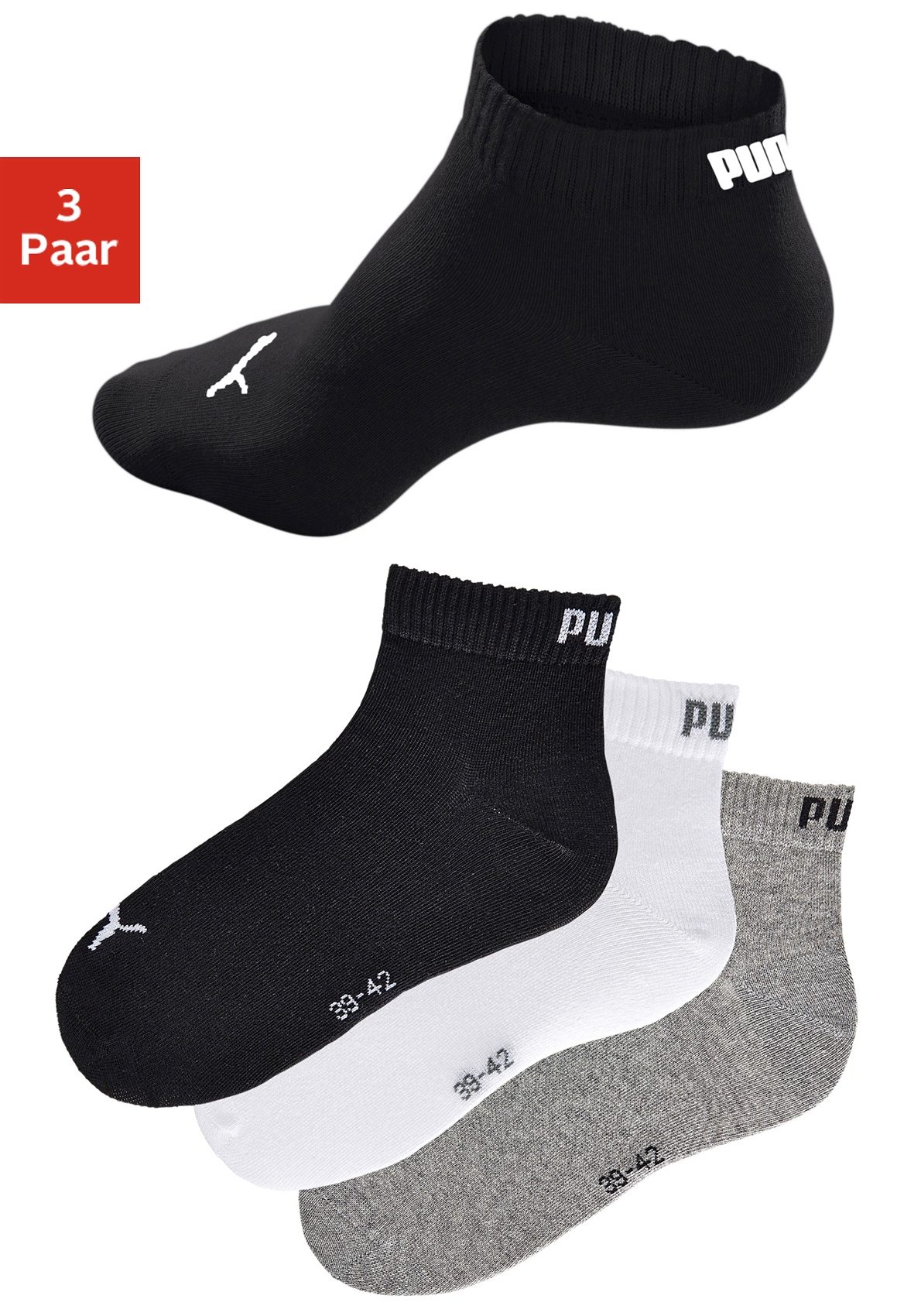 PUMA Kurzsocken, (3er-Pack), mit Rippbündchen von PUMA