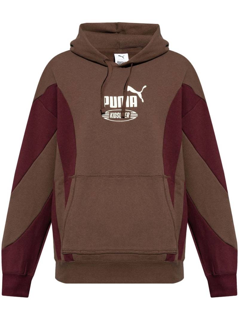 PUMA panelled logo-print hoodie - Brown von PUMA