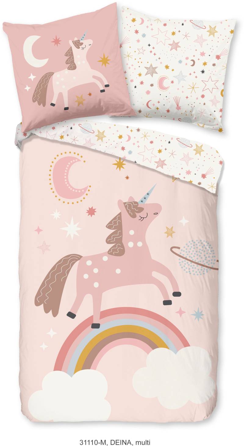 PURE luxury collection Kinderbettwäsche »Deina«, 135x200, Pflegeleicht, Reissverschluss, Wendeoptik, Kind, Einhorn, Rosa von PURE luxury collection