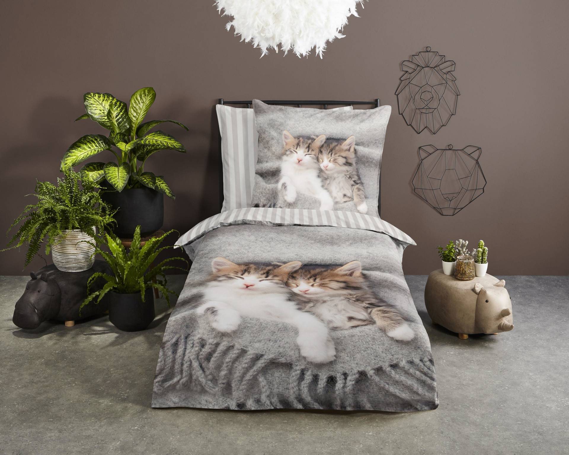 PURE luxury collection Kinderbettwäsche »Snooze«, Mikrofaser, 135x200, Pflegeleicht, Reissverschluss, Wende, Kind, Katze von PURE luxury collection