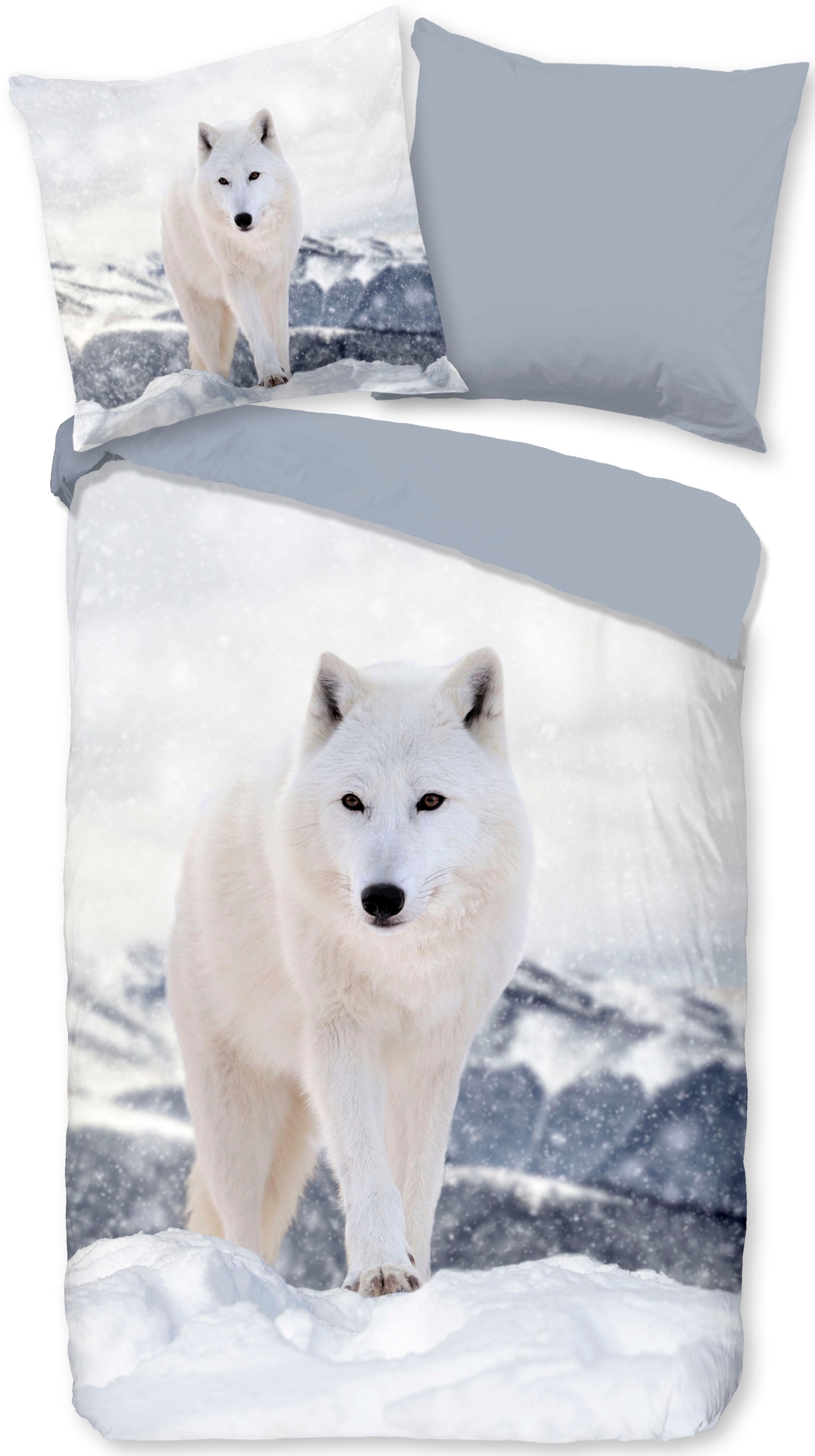 PURE luxury collection Wendebettwäsche »White Fox«, Mikrofaser, 135x200, Pflegeleicht, Reissverschluss, Wende, Winter, Grau von PURE luxury collection