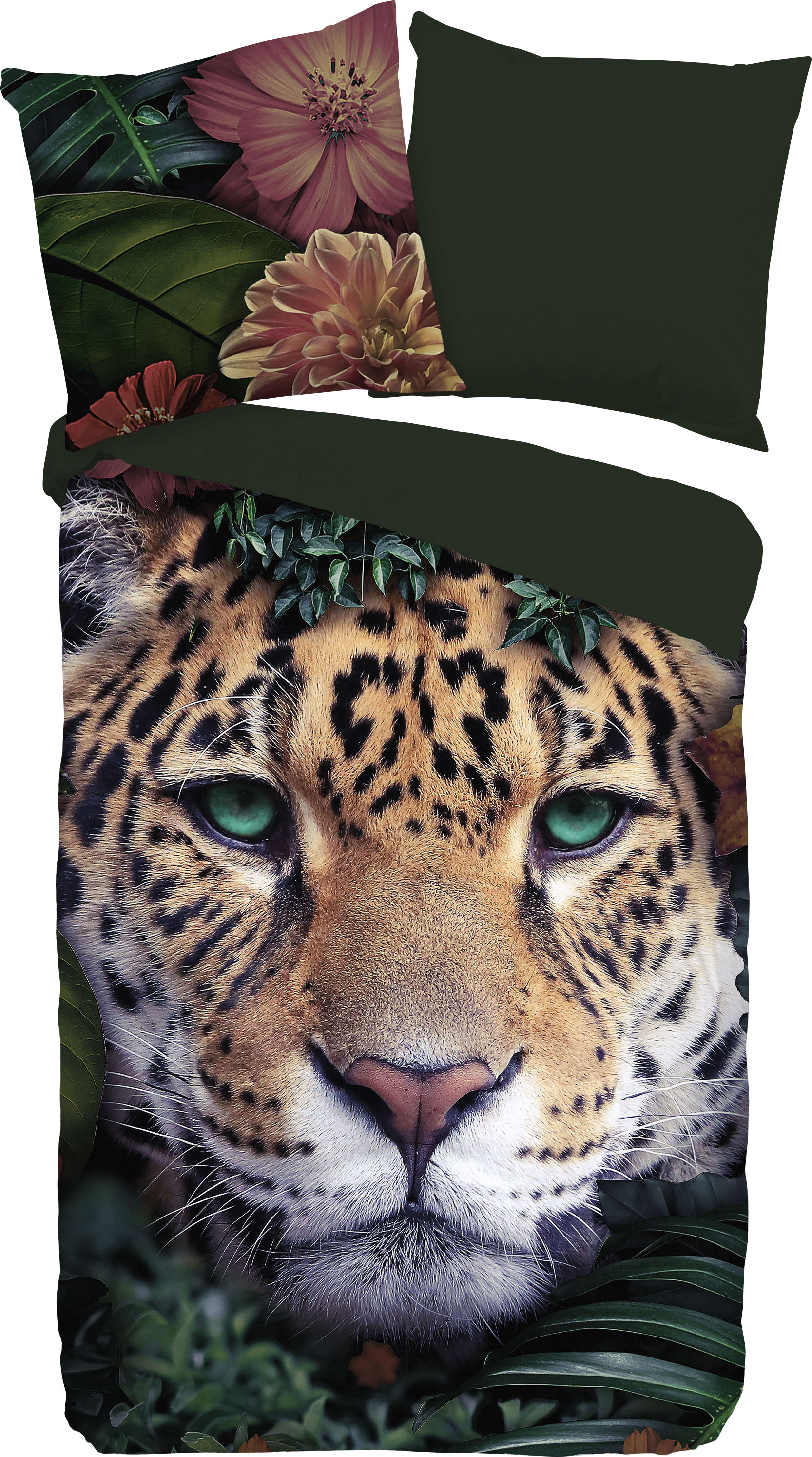 PURE luxury collection Wendebettwäsche »Wildlife flowers«, Mikrofaser, 135x200, Pflegeleicht, Reissverschluss, Wendeoptik, Tiger von PURE luxury collection