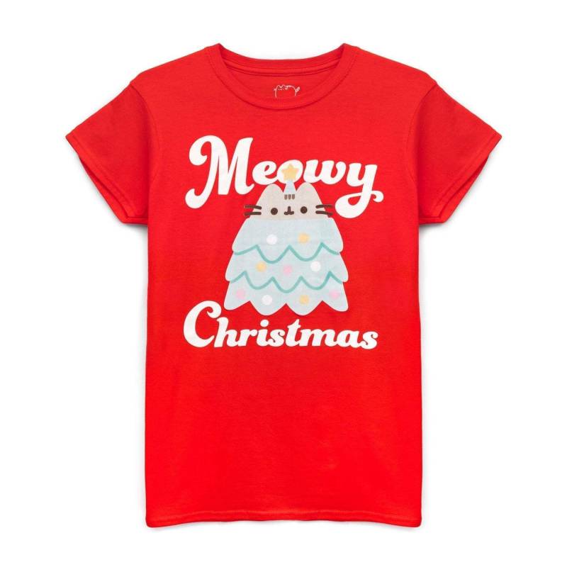 Meowy Christmas Tshirt Damen Rot Bunt XL von PUSHEEN