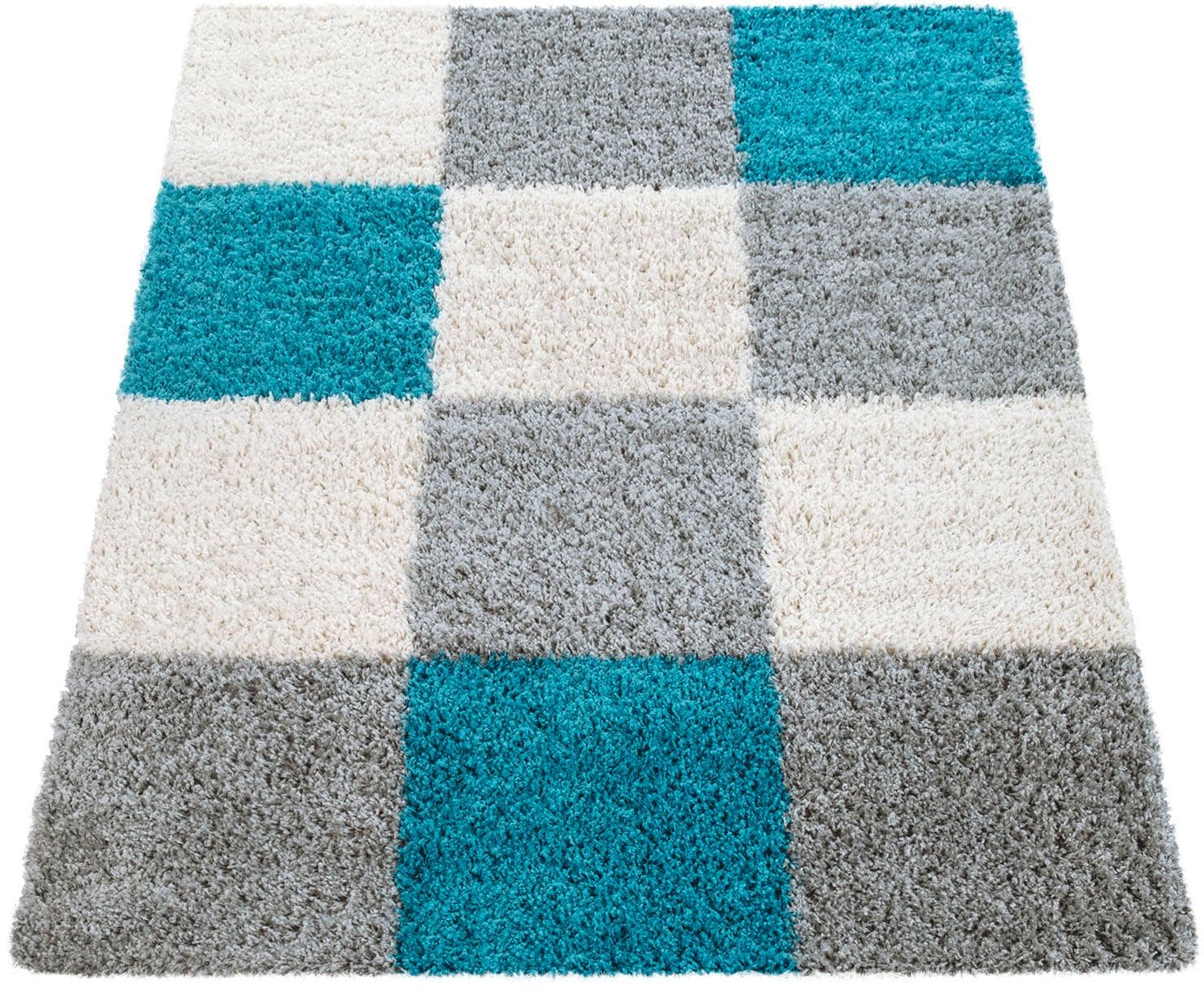 Paco Home Hochflor-Teppich »Mango 316«, rechteckig, 34 mm Höhe, weicher Shaggy, modernes kariertes Design von PACO HOME