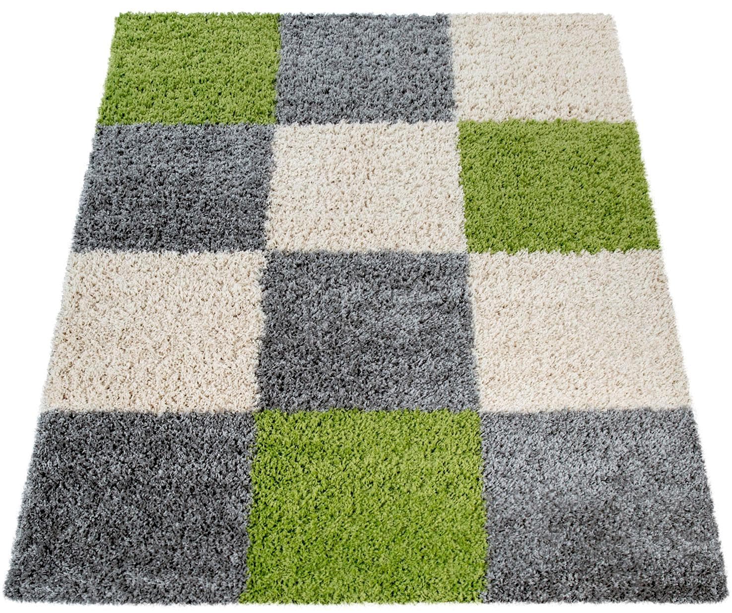 Paco Home Hochflor-Läufer »Mango 316«, rechteckig, Teppich-Läufer, weicher Shaggy, modernes kariertes Design von PACO HOME