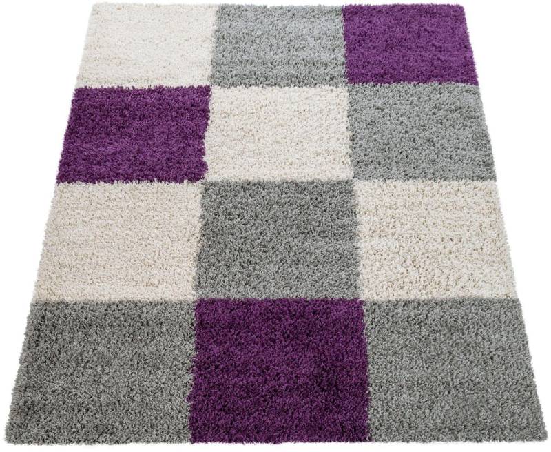 Paco Home Hochflor-Teppich »Mango 316«, rechteckig, 34 mm Höhe, weicher Shaggy, modernes kariertes Design von PACO HOME