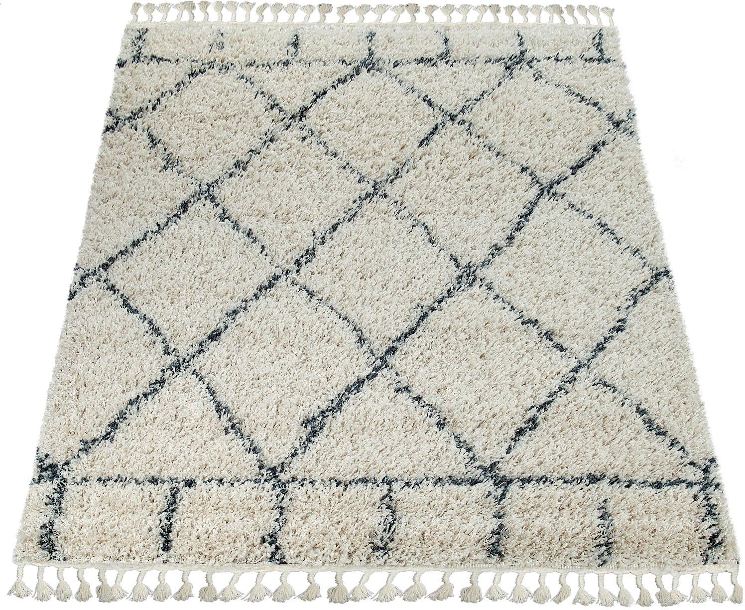 Paco Home Hochflor-Teppich »Nador 755«, rechteckig, 54 mm Höhe, weicher Shaggy mit Rauten Design und Fransen von PACO HOME