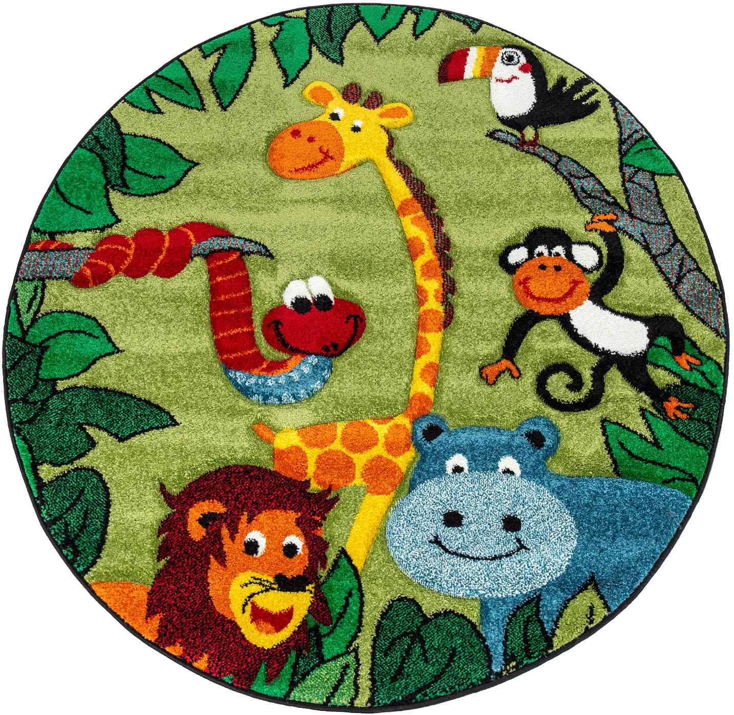 Paco Home Kinderteppich »Diamond 638«, rund, 18 mm Höhe, Kurzflor, 3D-Design, Motiv Dschungel Tiere, Kinderzimmer Paco Home Kinderteppich »Diamond 638«, rund, 18 mm Höhe, Kurzflor, 3D-Design, Motiv Dschungel Tiere, Kinderzimmer von PACO HOME