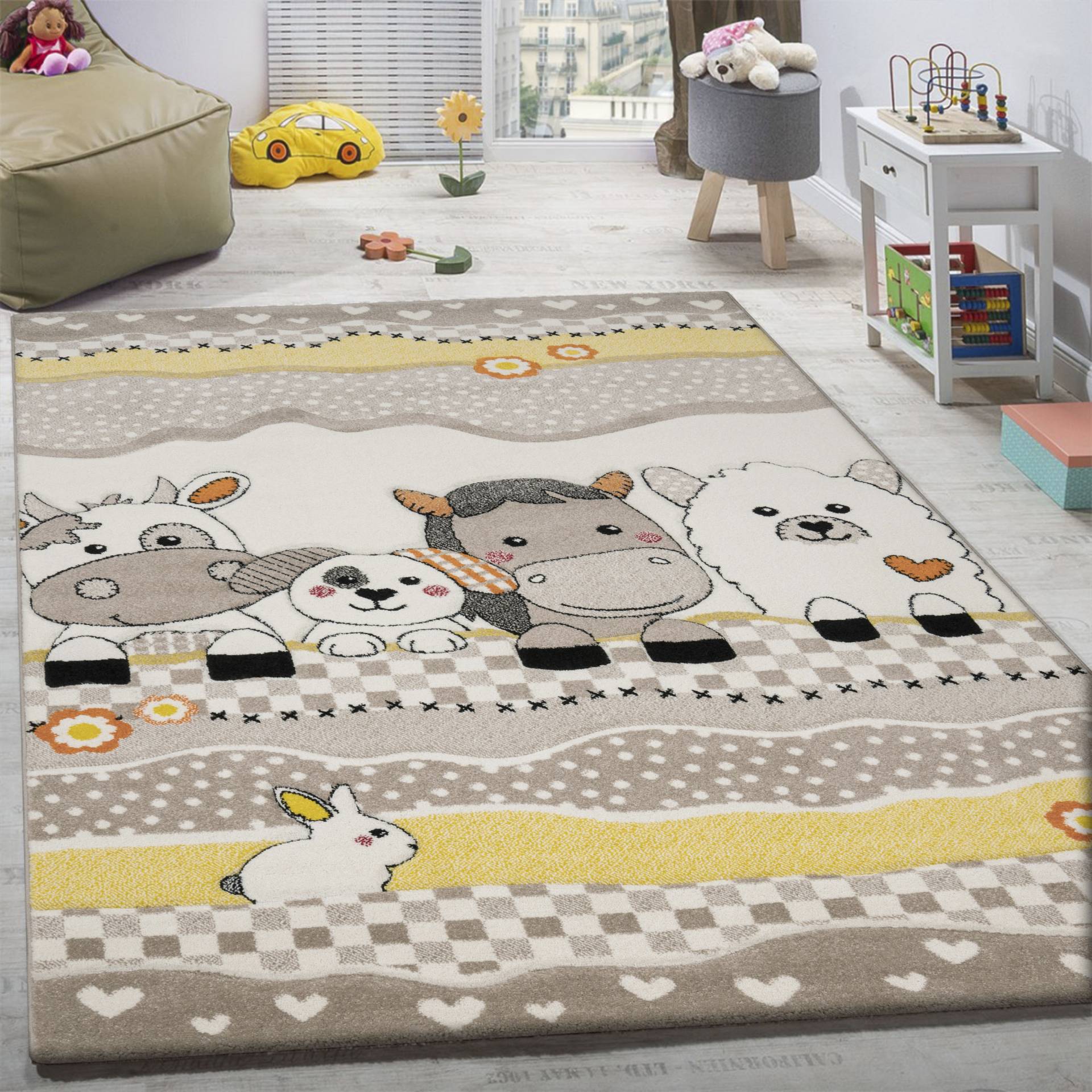 Paco Home Kinderteppich »Diamond 639«, rechteckig, 18 mm Höhe, Kurzflor, 3D-Design, Motiv Bauernhof-Tiere, Kinderzimmer von PACO HOME