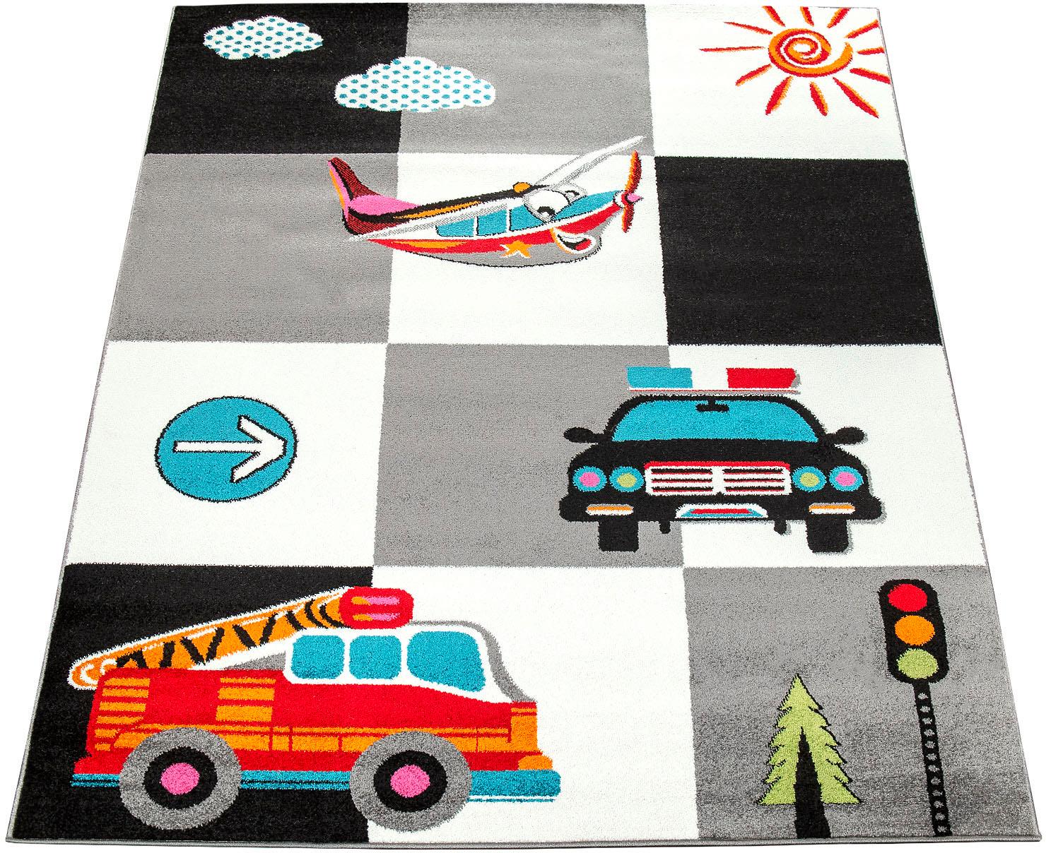 Paco Home Kinderteppich »ECE 998«, rechteckig, 14 mm Höhe, Kurzflor, Karo Muster mit Strassen Motiven, Kinderzimmer Paco Home Kinderteppich »ECE 998«, rechteckig, 14 mm Höhe, Kurzflor, Karo Muster mit Strassen Motiven, Kinderzimmer von PACO HOME