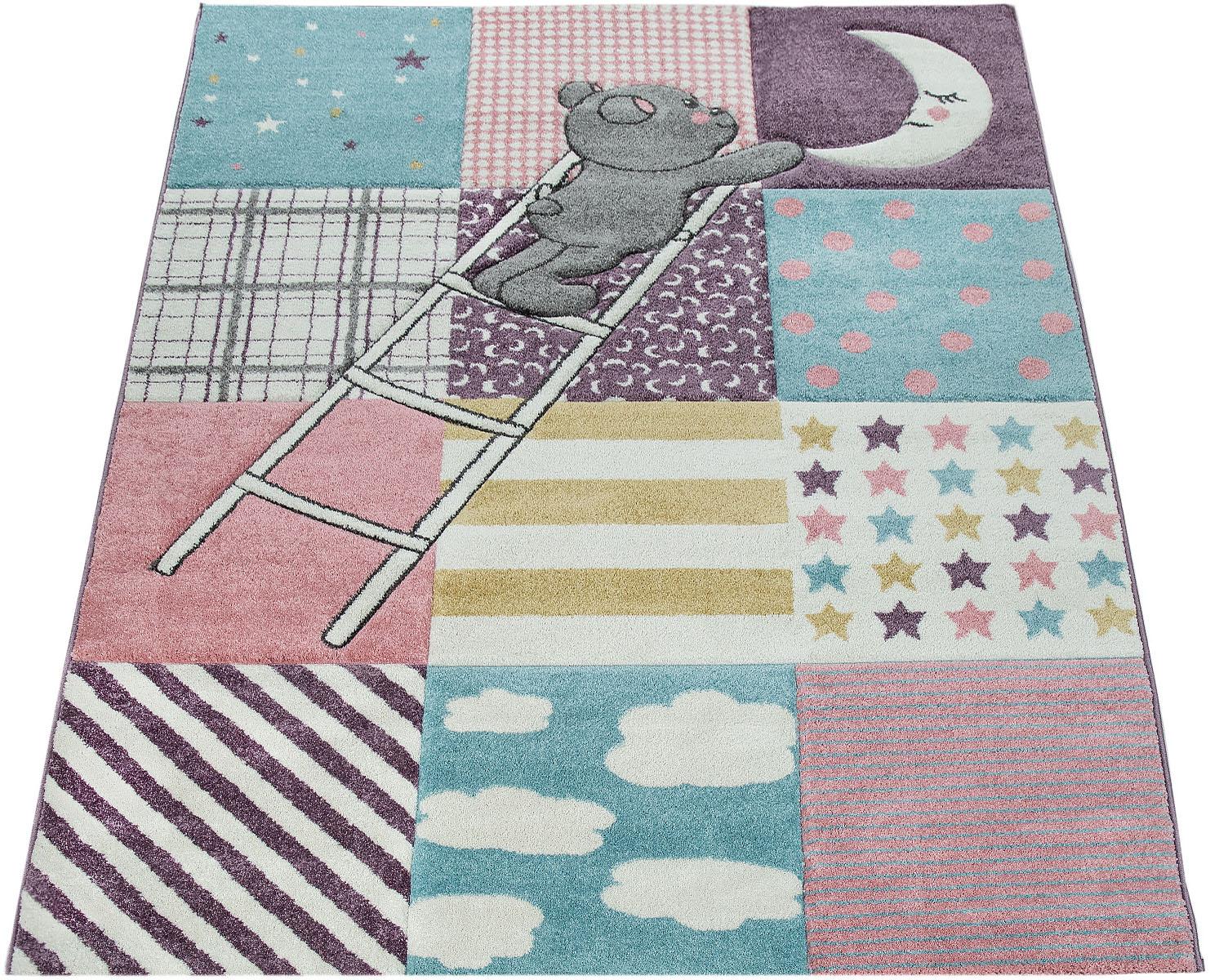 Paco Home Kinderteppich »Ela 399«, rechteckig, 3D-Design, Patchwork Muster, Motiv Bär, Sterne & Punkte, Kinderzimmer von PACO HOME