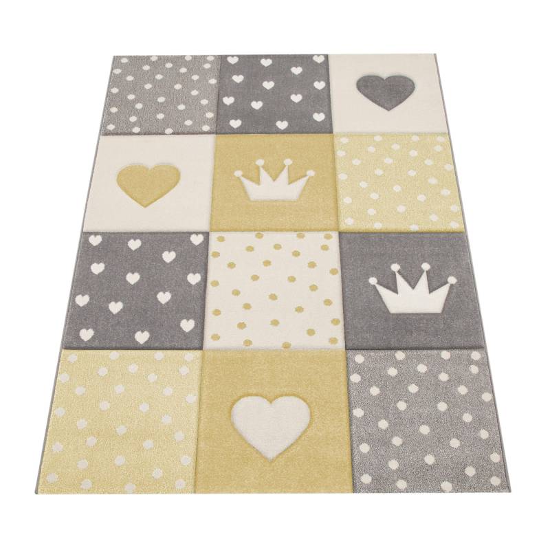 Kinderteppich Kariert Herzen Sterne Gelb Unisex  120X170CM von Paco Home