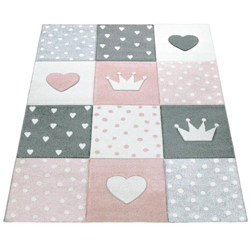 Kinderteppich Krone Herz Punkte Motiv Unisex  140x200 cm von Paco Home