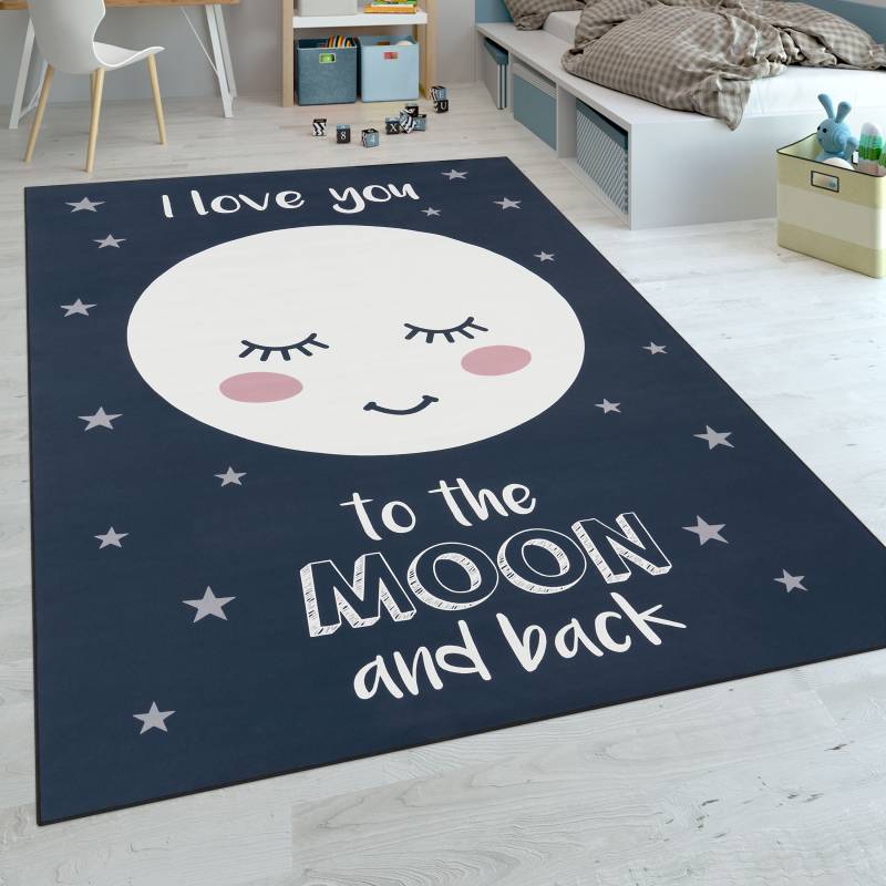 Paco Home Kinderteppich »Aleyna 103«, rechteckig, 6 mm Höhe, Kinder Design, niedliches Mond Motiv mit Schriftzug, Kinderzimmer von PACO HOME