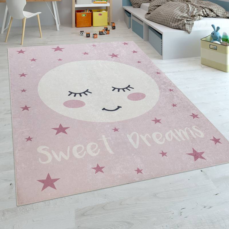 Paco Home Kinderteppich »Aleyna 103«, rechteckig, 6 mm Höhe, Kinder Design, niedliches Mond Motiv mit Schriftzug, Kinderzimmer von PACO HOME