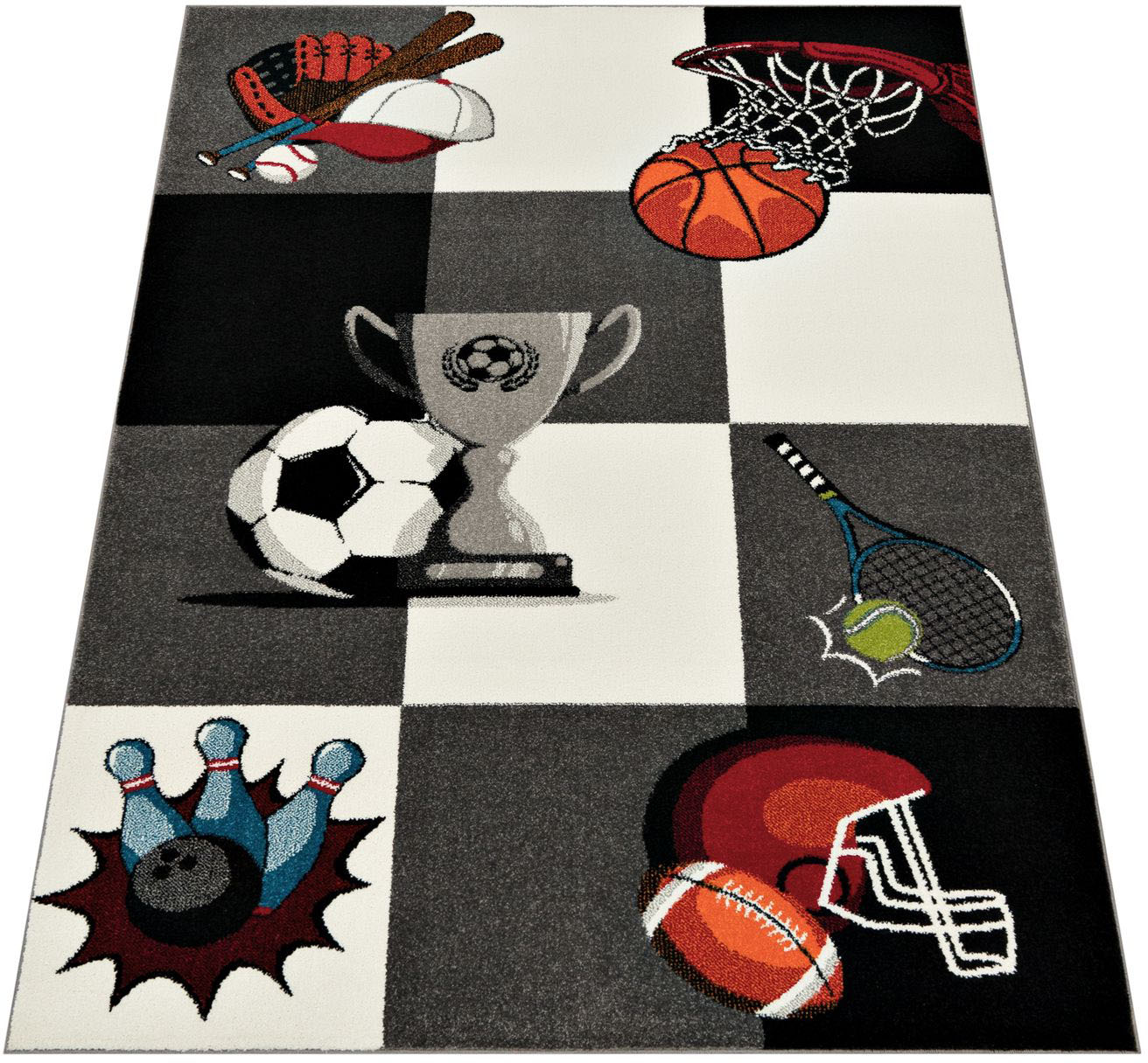 Paco Home Kinderteppich »ECE 962«, rechteckig, 14 mm Höhe, Kurzflor, Motiv Sportarten (Fussball, Tennis, Basketball), Kinderzimmer Paco Home Kinderteppich »ECE 962«, rechteckig, 14 mm Höhe, Kurzflor, Motiv Sportarten (Fussball, Tennis, Basketball), Kinderzimmer von PACO HOME